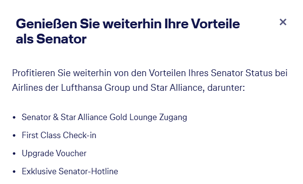 Vorteile des Senator Status laut Miles & More